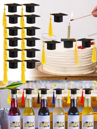 6/12/24 件迷你毕业帽蛋糕装饰品、学士帽装饰、毕业派对用品、蛋糕装饰配件