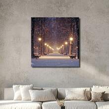 1 Pc, Framed Canvas Wall Art. A Snowy Night Scene In The Park, Art Printed Canvas Poster. Ideal Gift For Bedroom, Living Room, Hallway, Kitchen, Bathroom, Cafe, Bar Dormitory Wall Decoration. Home Decoration Festivals 1