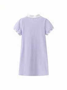 Balabala Girls' Polo Colorblock Dress, Fashionable Summer Outfit - Pink Purple - View 3