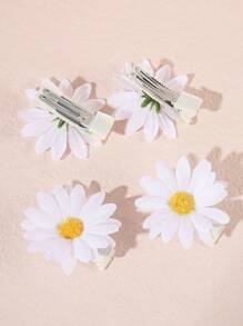 4pcs/Set Teen Cute Daisy Flower Hair Clips - White - View 3