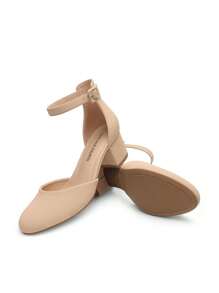 Women's Ankle Strap Chunky Heel Pumps Closed Round Toe Low Block Heels Elegant Simple Wedding Office Party  Dress Shoes - 杏色 - 查看 6