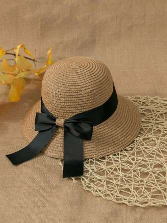 1 件装女童草帽、夏季遮阳帽、儿童百搭沙滩帽