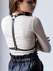 时尚女士腰带 PU 皮革性感腰带上身抽绳哥特式铆钉束缚吊带情趣内衣配饰 - 黑色 - 查看 4