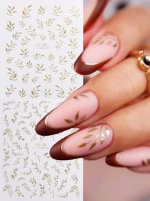 2 pezzi Adesivi per unghie con foglie dorate 3D , adesivi decorativi per unghie di lusso con foglie fai-da-te, decorazione per la manicure, adesivi per unghie diy per salone