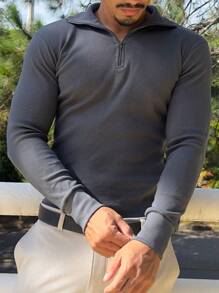 Cacharrel Zip Polo Neck Long Sleeve ITALIAN Classic - Dark Grey - View 7