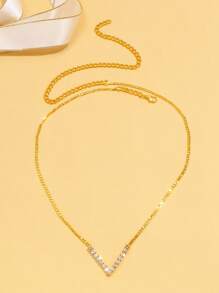 1 Pc Elegant V-Shaped Crystal Rhinestone Decor Clavicle Chain Necklace, Minimalist & Charming