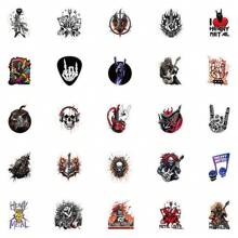 50 miếng dán graffiti nhạc Heavy Metal độc đáo - Hình guitar, đầu lâu, cử chỉ tay, v.v. - Hoàn hảo cho máy tính xách tay, đàn guitar, mũ bảo hiểm - Chất liệu vinyl bền, chống thấm nước - Lý tưởng cho người hâm mộ nhạc Rock & Metal, cũng thích hợp cho đồ dùng học tập và chuẩn bị năm học mới. - Nhiều màu - Xem 9