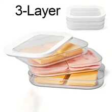 三层防漏食品保鲜盒带盖 - 非常适合存放冷切肉、火鸡和香肠 - 耐用塑料材质，厨房必备 - 圣诞节保鲜佳品，防漏且可重复使用，适用于微波炉和洗碗机 - 厨房必备，圣诞节礼物，新年礼物 - 多色-三層 - 查看 2