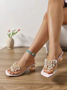 Women's New Crystal Rhinestone Decor Chunky Heel Bowknot Sexy & Elegant Plus Size Sandals