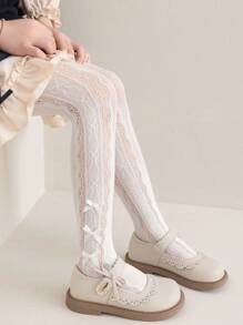 1 buc colanți din plasă cu fundă scobită din scoarță pentru fete, colanți personalizați la modă, respirabili, moi și confortabili, potriviți pentru zi cu zi, cadouri de sărbători, înapoi la școală, culoare/stil aleatoriu