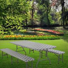 3pcs Picnic Table And Bench Set Cover, Waterproof Tablecloth For 6ft Rectangular Table, Vinyl Flannel Backing, Elastic Edges - Suitable For Outdoor Parties, Indoor Dining, Patio, Garden (30 X 72 Inches) - 30*72in - View 18
