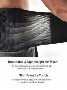 Adjustable Air Mesh Back Brace For Men & Women - Lumbar Support Belt With 6 Stays, Anti-Skid Design For Work & Daily Use Gym Accessories Lumbar Girdles - Black - View 3