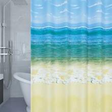 1pc Anti-Mildew Waterproof Peva Blue Beach Themed Shower Curtain With Metal Eyelets + 12 Shower Curtain Rings Included Bathroom Decor Fall Decor Bathroom Accessories Back To School - Blue - View 5