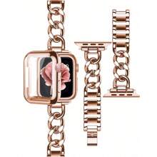 Combo set de boîtier et de bracelet compatible avec en 2 en 1, couleur or rose, coque de protection en TPU doux couvrant entièrement, protecteur d'écran anti-rayures, bracelet en métal réglable, convient pour