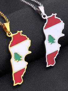 2 件时尚不锈钢共和国地图吊坠项链