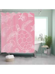 1pc/4pcs Ocean Creatures Multifunctional Bathroom Decoration Set: Waterproof Shower Curtain With 12 Hooks, Anti-Slip Bath Mat, U-Shape Floor Mat, And Round Toilet Seat Cover - Comprehensive Bathroom Solution Bathroom Accessories Back To School