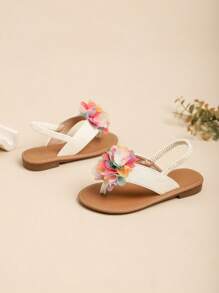 甜美碎花女孩夏季人字拖凉鞋 - 白色 - 查看 3