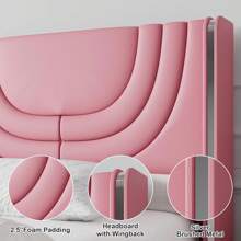 Modern LED Upholstered Bed Frame With Silver Wingback Headboard – Soft PU Leather, Platform Design, Easy Assembly, Twin Bed Frame / Full Bed Frame/ Queen Bed Frame / Twin /Full / Queen Size Bed Frame, Black/Pink/Beige (USB LED Strip) - 粉色 - 查看 3