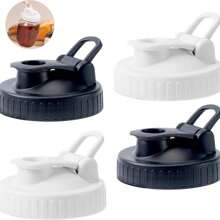 2 件常规口径 70/86 毫米梅森罐倾倒嘴，梅森罐罐盖，带防漏密封翻盖，可重复使用的塑料罐盖，用于饮用沙拉酱倾倒，罐盖，彩色 - 彩色 - 查看 11