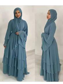 1 chiếc Abaya hai lớp bằng vải chiffon, màu trơn, kiểu dáng rộng rãi, thoải mái, phù hợp cho nữ cỡ lớn, kiểu áo cardigan mở, kín đáo cho lễ Eid mùa xuân. - Xám - Xem 6