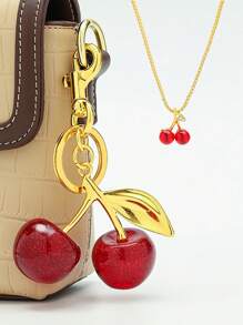 1pc Cherry Shaped Crystal Pendant, New Arrival Large Cherry Pendant With Keychain Clip, Sparkling Resin & Metal Cherry Charm Keyring For Women Wallet And Bags Car Accessories Bag Charm