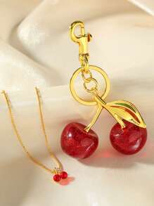 1pc Cherry Shaped Crystal Pendant, New Arrival Large Cherry Pendant With Keychain Clip, Sparkling Resin & Metal Cherry Charm Keyring For Women Wallet And Bags Car Accessories Bag Charm