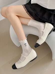 3 đôi tất dài đến bắp chân thêu nơ mỏng cho bé gái, tất cổ cao màu trơn thời trang, phù hợp cho bé gái từ 10-16 tuổi, tất ren ngọt ngào - Nhiều màu - Xem 5