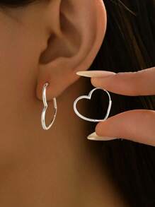 1 Pair Double Circle Earrings S925 Sterling Silver Simple Casual Women's Earrings High-Quality Jewelry Gifts Holiday Gifts Birthday Gifts Suitable For Women's Daily Wear - Heart Earrings - View 2