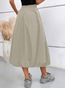 Saia Volumosa Feminina com Elástico na Cintura e Bolsos, Saia Longa Reta em Cor Sólida