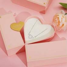 1pc Copper Alloy Zirconia Stone Angel Wings Pendant Necklace, Heart Shaped Luxury Fashion Jewelry, Comes With Heart Shaped Jewelry Box, Valentine's Day Gift - Silver - View 5