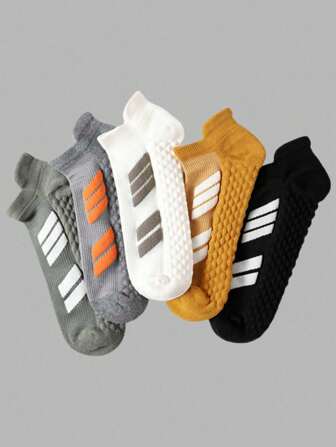 1/3/5/10 双男士运动袜，条纹蓝绿色设计，春夏季踝袜，薄款透气跑步袜，舒适健身、运动、户外日常活动