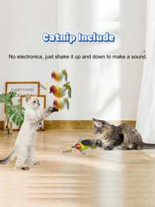 猫玩具套装，彩色羽毛，逗猫棒，铃铛毛毛虫，可替换逗猫棒头，室内外均可使用，训练，自娱自乐，缓解无聊（蓝色、黑色，替换头颜色随机）