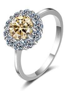 Anillo ajustable de plata de ley 925 con diseño de flor de sol de moissanita real, estilo bohemio y elegante, accesorio de boda, regalo para mujer