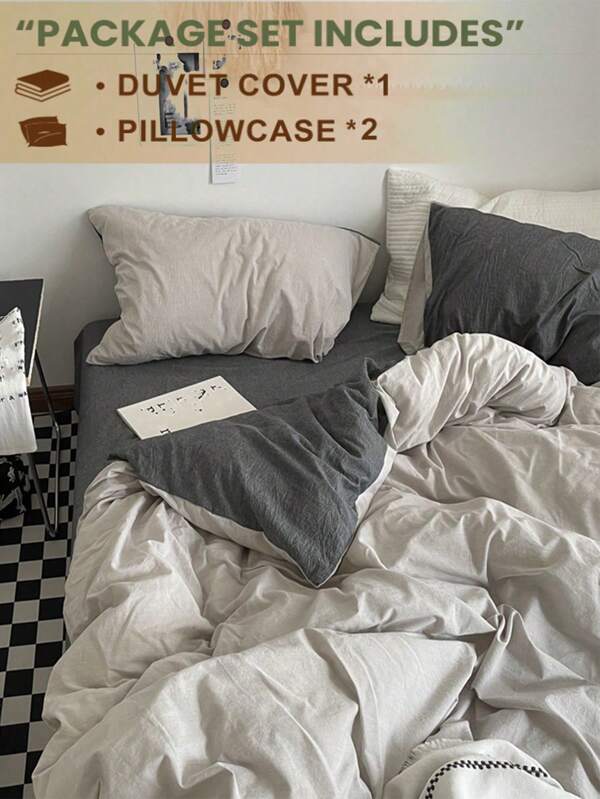 3pcs Grey Dorm Bedroom Bedding Set, Super Soft Duvet Cover & Pillowcase, Includes 1 Duvet Cover And 2 Pillowcases (No Filler)
