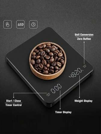 [最佳礼物][带计时器][防水]1 件多功能厨房电子秤数字咖啡秤，高精度厨房烹饪秤，意大利手持式咖啡秤，用于冲泡和滴滤咖啡的咖啡秤，3kg/0.1g 浓缩咖啡秤，带去皮功能