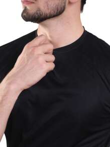 Absanoh Men's Short Sleeve T-Shirt And Short Workout Set Solid Color Round Neck Tee Set Knitted Casual 2 Piece Set For Spring And Summer Gym Sports Outfit - Black - View 4