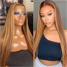 Highlight 4/27 Straight Wig 40 Long Inch 100% Human Hair 13x6 HD Transparent Lace Frontal Wig 180% Density Frontal Pre Plucked Wigs For Women - S4/27 - Xem 1