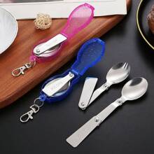 1 套便携式不锈钢折叠叉勺，户外野餐露营旅行餐具，学校用品 - 彩色 - 查看 13
