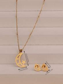3pcs/Set Fashionable Stainless Steel Star Necklace Earring Set, Moon Star Necklace Earring Set, Simple Engagement Jewelry Set, Holiday Gift, Neutral Style, Suitable For Daily Wear