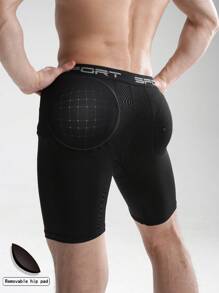 男士三角裤，带可拆卸提臀垫，长腿平角裤，透气柔软舒适，时尚性感，适合休闲运动外出，可作礼物，速干 - 黑色 - 查看 2