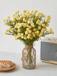 1/3/6 件人造花迷你玫瑰花束逼真 DIY 泡沫花卉装饰适用于母亲节礼物婚礼花束/中心装饰、户外派对背景、房间/桌子和花园/盆栽装饰 - 黃色 - 查看 6