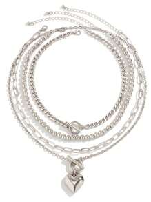 4pcs Vintage Necklaces, Heart Pendant Necklace Zinc Alloy Neck Chain, Simple OT Clavicle Necklace For Women