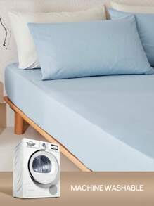 2/3件套纯色床笠，床垫保护套，床垫罩，深口袋床笠，柔软透气，适用于单人床、双人床、大号双人床、特大号双人床 - 14英寸/35厘米深口袋，可机洗，通过Oeko-Tex认证 - 藍色 - 查看 8