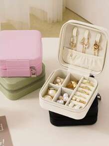 1pc Portable Minimalist Jewelry Storage Box, Travel Jewelry Case For Rings, Earrings, Necklaces