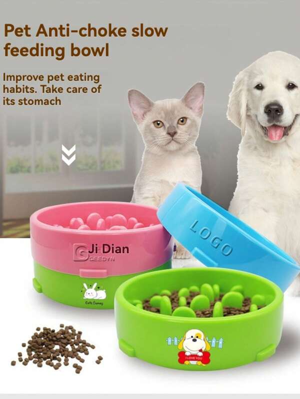 1pc Medium Size Anti-Slip Anti-Choke Slow Feeder, Silicone, Simple Style Blue Wave Pattern Round Bowl, Anti-Spill Slow Feeder Suitable For Daily Feeding/Pet Training/Anti-Choke