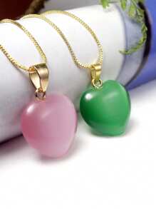 2025 New Jade Stone Heart Pendant Necklace, Cat's Eye Crystal Pendant Necklace, Pink Agate Jade Stone Necklace, Fashion Women Jewelry, Valentine's Day, Mother's Day, Christmas Gift, Beautiful & Elegant - pendant - View 6