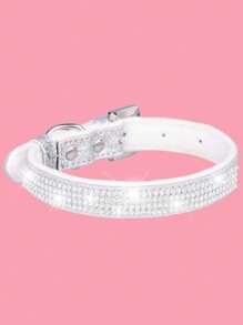 Collar diario de mascotas (gatos y perros) con adornos de strass, de uso fashionable - Plateado - Ver 10
