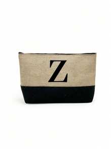 1pc Initials Printed Patchwork Women's Handbag, Makeup Bag, Teacher's Day Gift, Reusable Handbag, Women's Simple And Large Capacity Travel Makeup Bag, Multi-Functional Portable Women's Gift, Portable Leisure Storage Bag