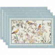 一套 1 件桌旗和 6 件餐垫，采用春季花卉图案设计，可机洗涤纶，多种组合可供选择，耐热，适用于家庭、餐厅、酒店装饰