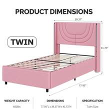 Modern LED Upholstered Bed Frame With Silver Wingback Headboard – Soft PU Leather, Platform Design, Easy Assembly, Twin Bed Frame / Full Bed Frame/ Queen Bed Frame / Twin /Full / Queen Size Bed Frame, Black/Pink/Beige (USB LED Strip) - 粉色 - 查看 7